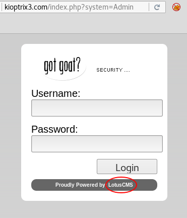 LotusCMS login page