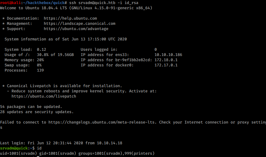 SSH login as srvadm