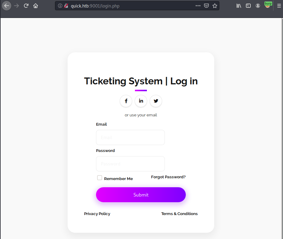 Login page