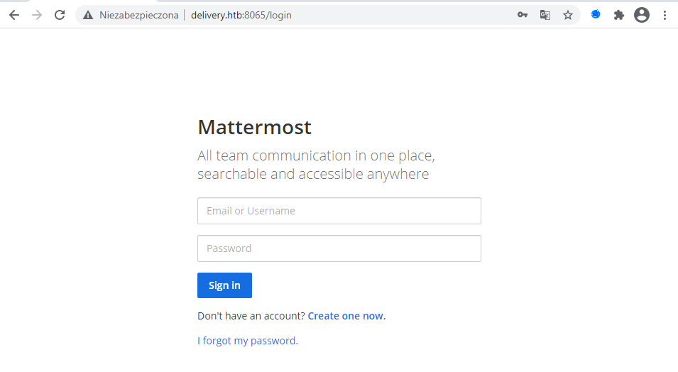 Mattermost login page