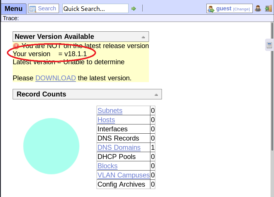 OpenNetAdmin version