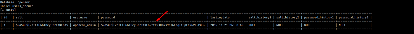 password hash to openmr\_admin