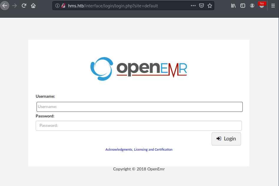 OpenEMR login page