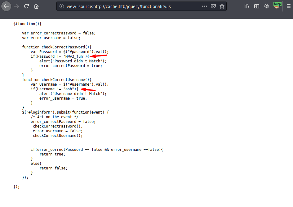 Credentials in js file